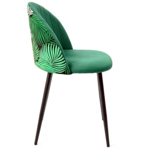 mobiliario-contract-silla floral metal tapizado velvet verde con trasera floral a juego